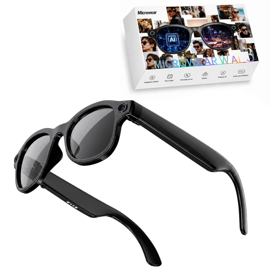 Óculos Microwear Inteligente Camera 13MP Áudio Bluetooth