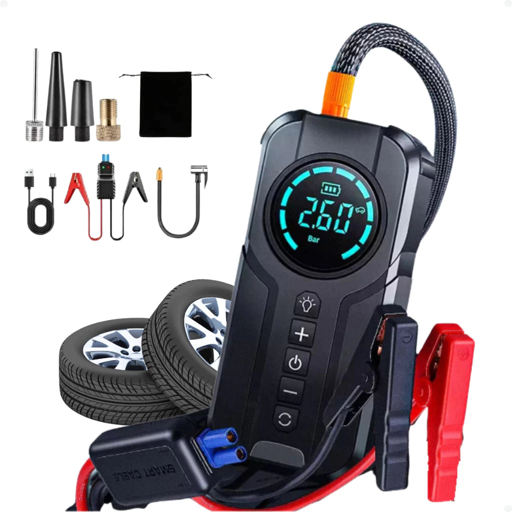 Bomba de Ar Portatil Compressor Inflator Multi-função 4 em 1 PowerBank 8kmah Bateria Calibrador de Carro Auto Pneu