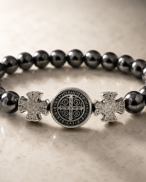 Pulseira Hematita Medalha De São Bento