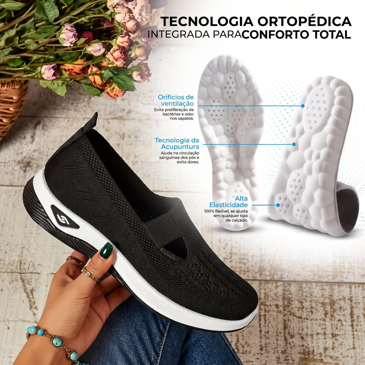 Tênis Ortopédico Ultra Comfort Calce Fácil + Palmilha Ortopédica 4D