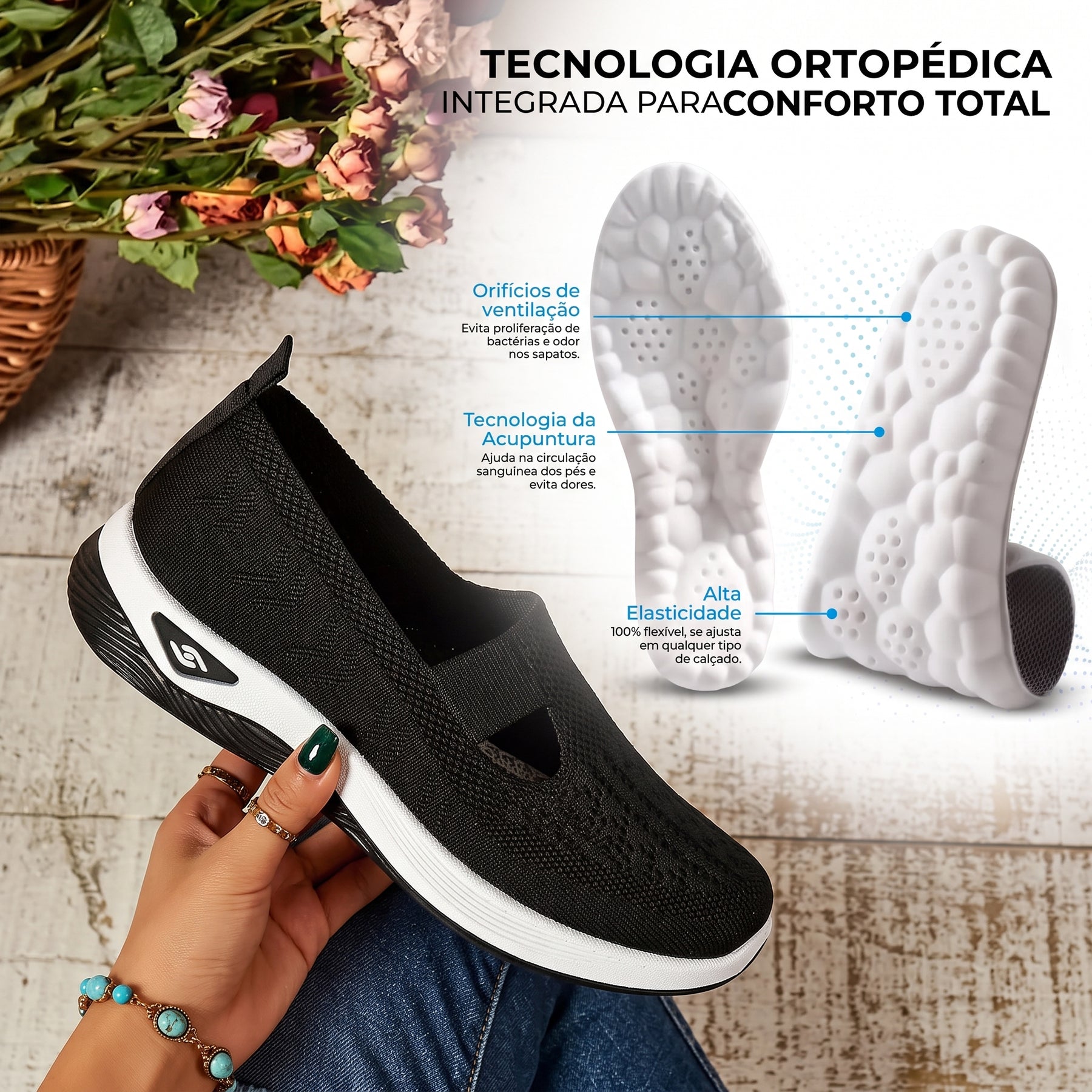 Tênis Ortopédico Ultra Comfort Calce Fácil + Palmilha Ortopédica 4D