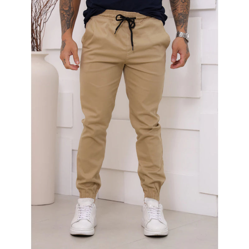 Calças Jogger Jeans Camuflada Masculina Com Punho Elástico